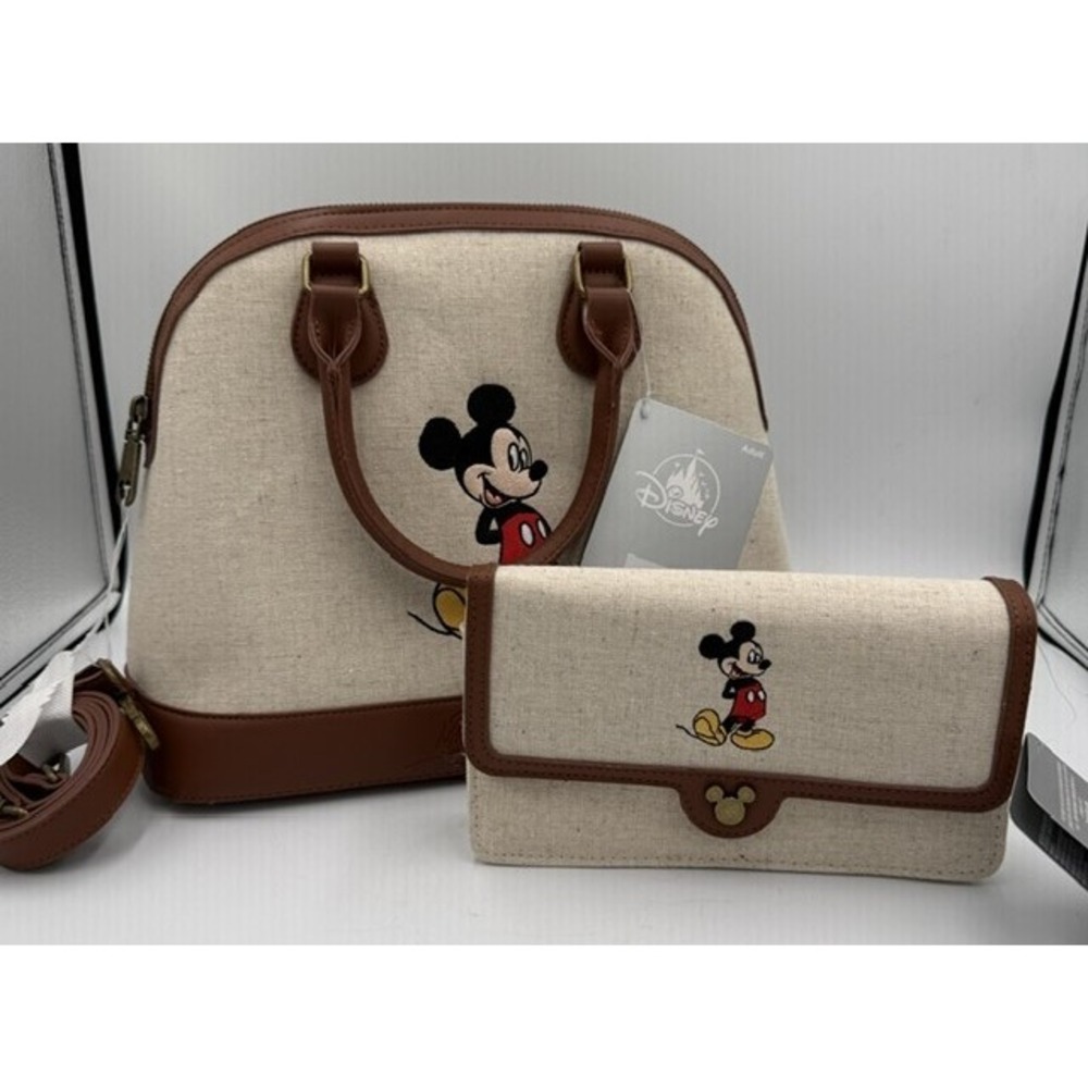 Disney Parks Mickey Mouse Purse Handbag with Shoulder Strap and Matching Wallet